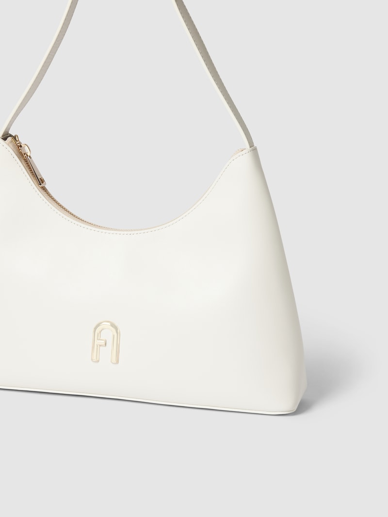 Hobo Bag mit Label-Applikation Modell 'DIAMANTE' in ecru