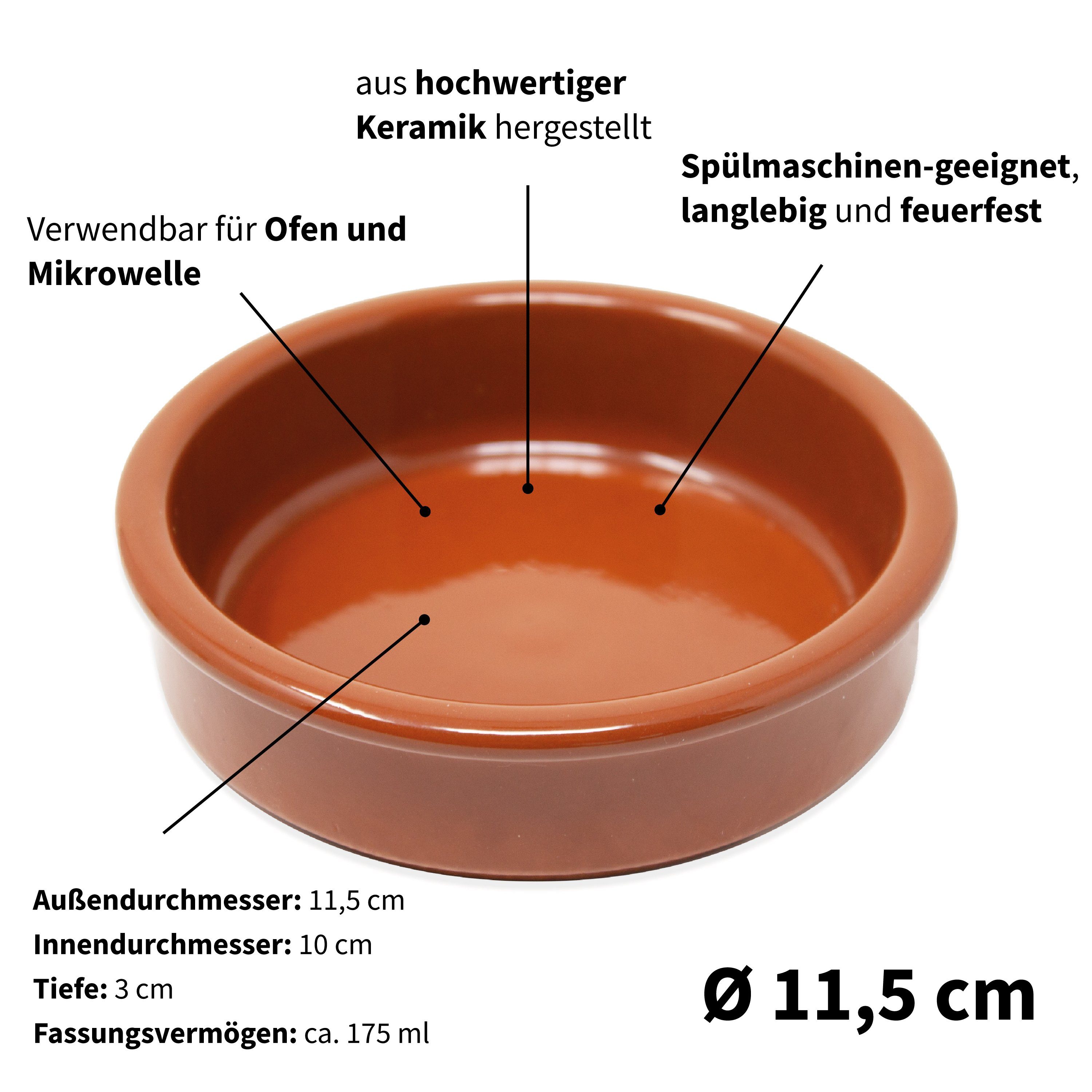 ToCi Tapas-Schale Tapas Schalen Auflaufformen-Set aus Ton Ø11,5 cm, Cazuela Braun Bunt
