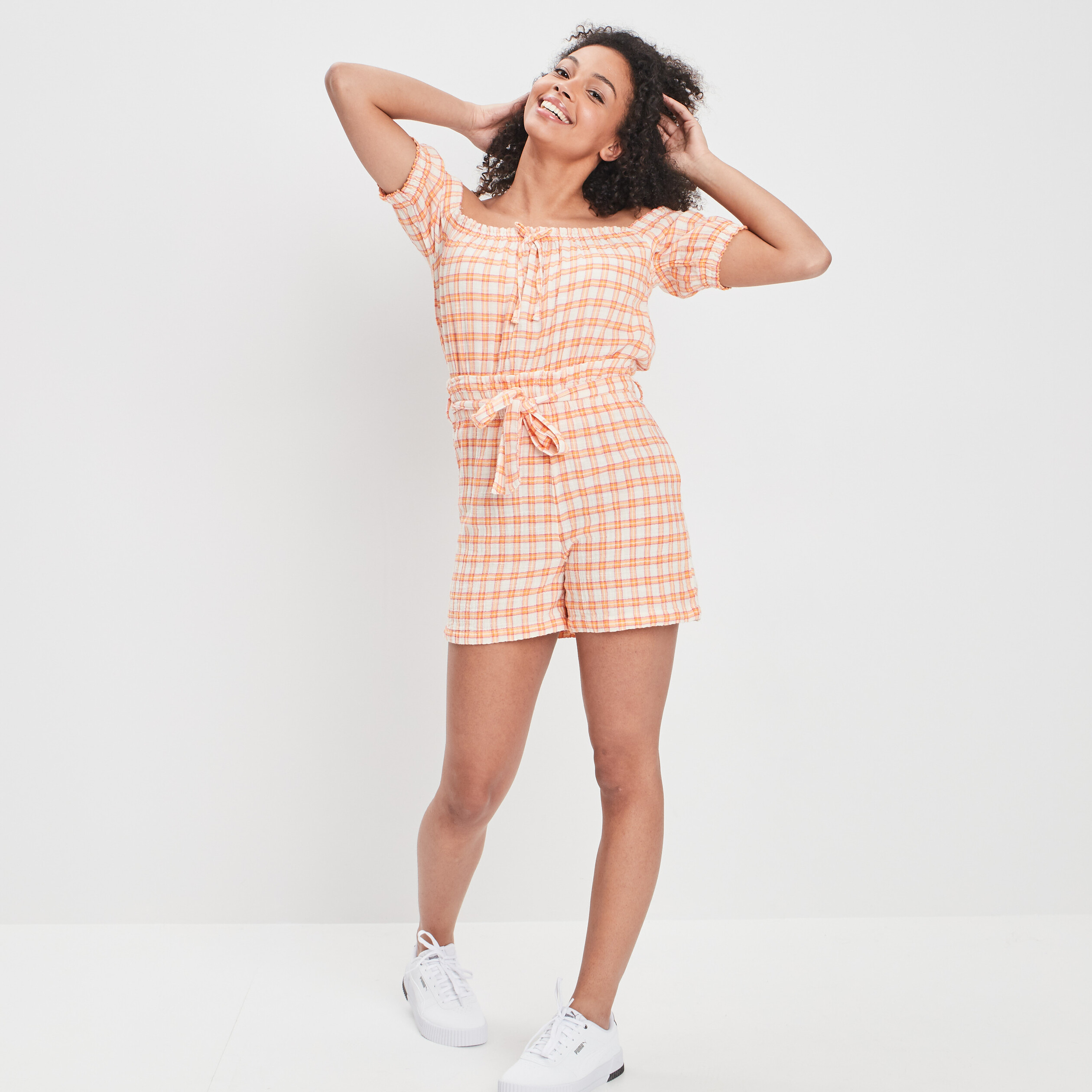 Blouse cropped manches courtes orange femme | La Halle