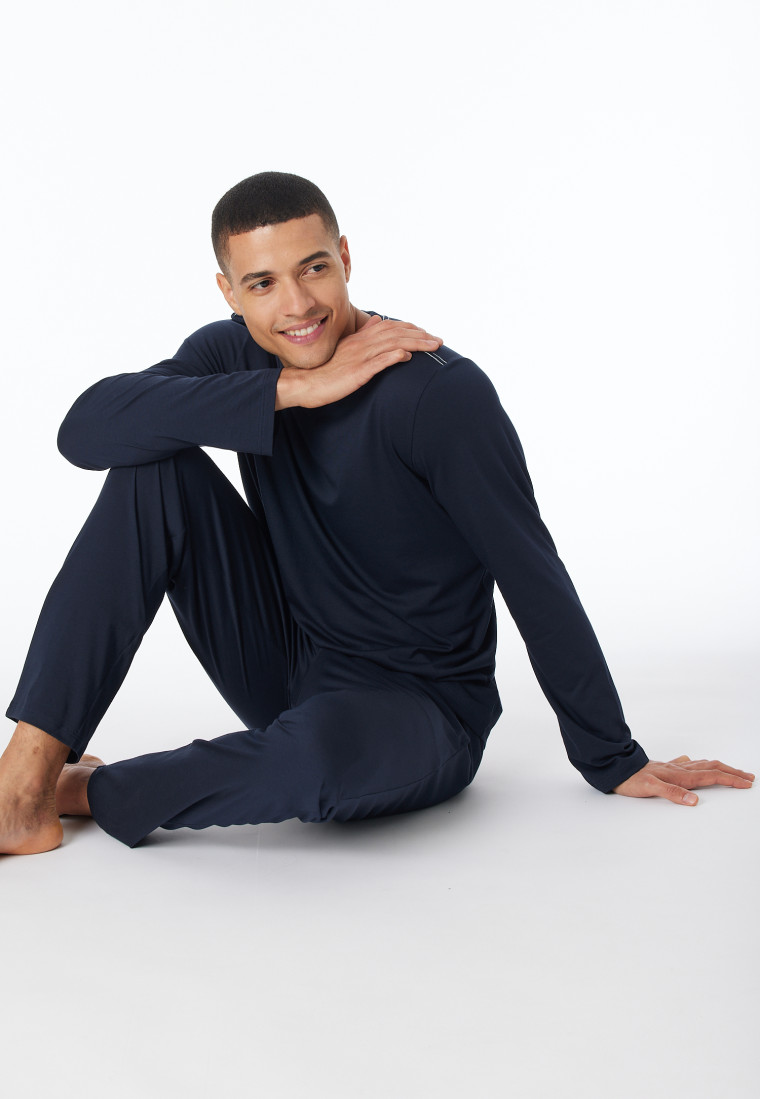 Shirt langarm V-Ausschnitt nachtblau - Mix+Relax