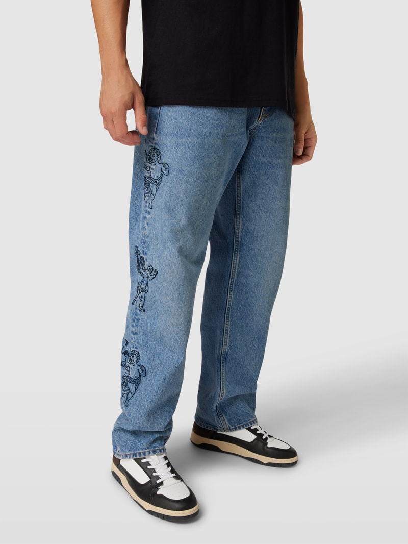 Jeans mit Motiv-Stitching Modell 'ANGEL' in blau