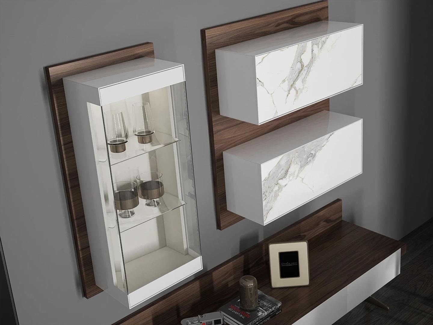 JVmoebel Wohnwand Wohnwand tv Ständer Sideboard Wandschrank Wohnzimmer Hänge Vitrine, (3-St., 1x TV-Ständer + 1x Hänge Vitrine + 1x Wandschrank), Made in Europa