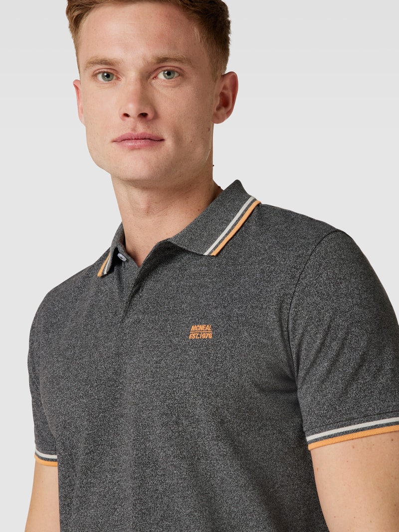 Poloshirt mit Seitenschlitzen in dunkelgrau meliert