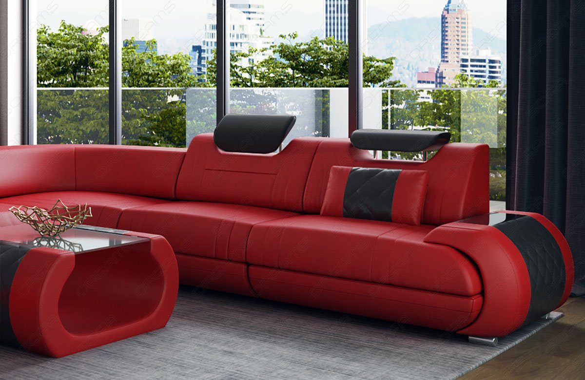 Sofa Dreams Wohnlandschaft Sofa Ledercouch Leder Rimini XXL U Form Ledersofa, Couch, mit LED, wahlweise mit Bettfunktion als Schlafsofa, Designersofa