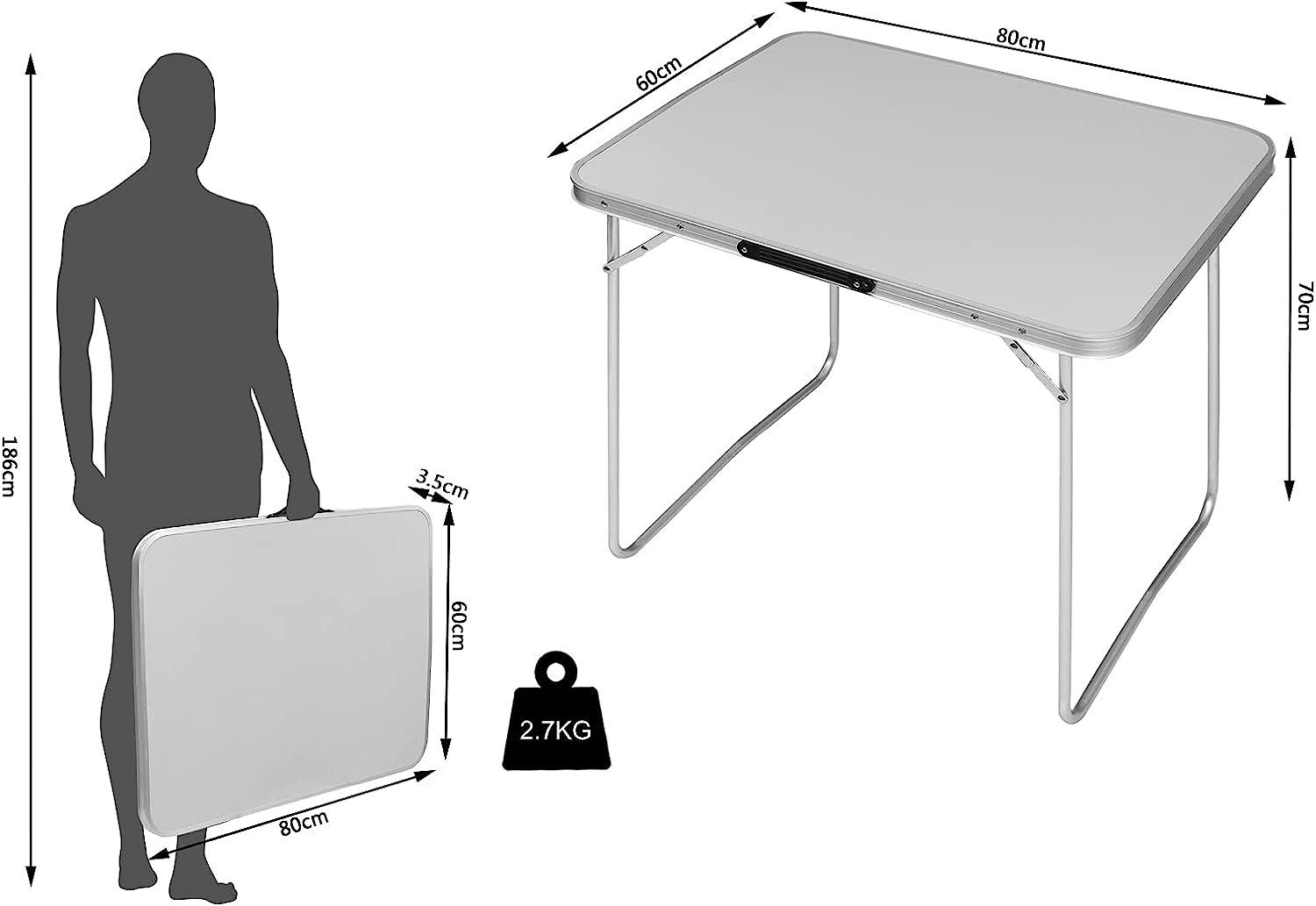 Woltu Campingtisch, Klapptisch 80x60x70 cm Klappbar Gartentisch, aus Alu MDF