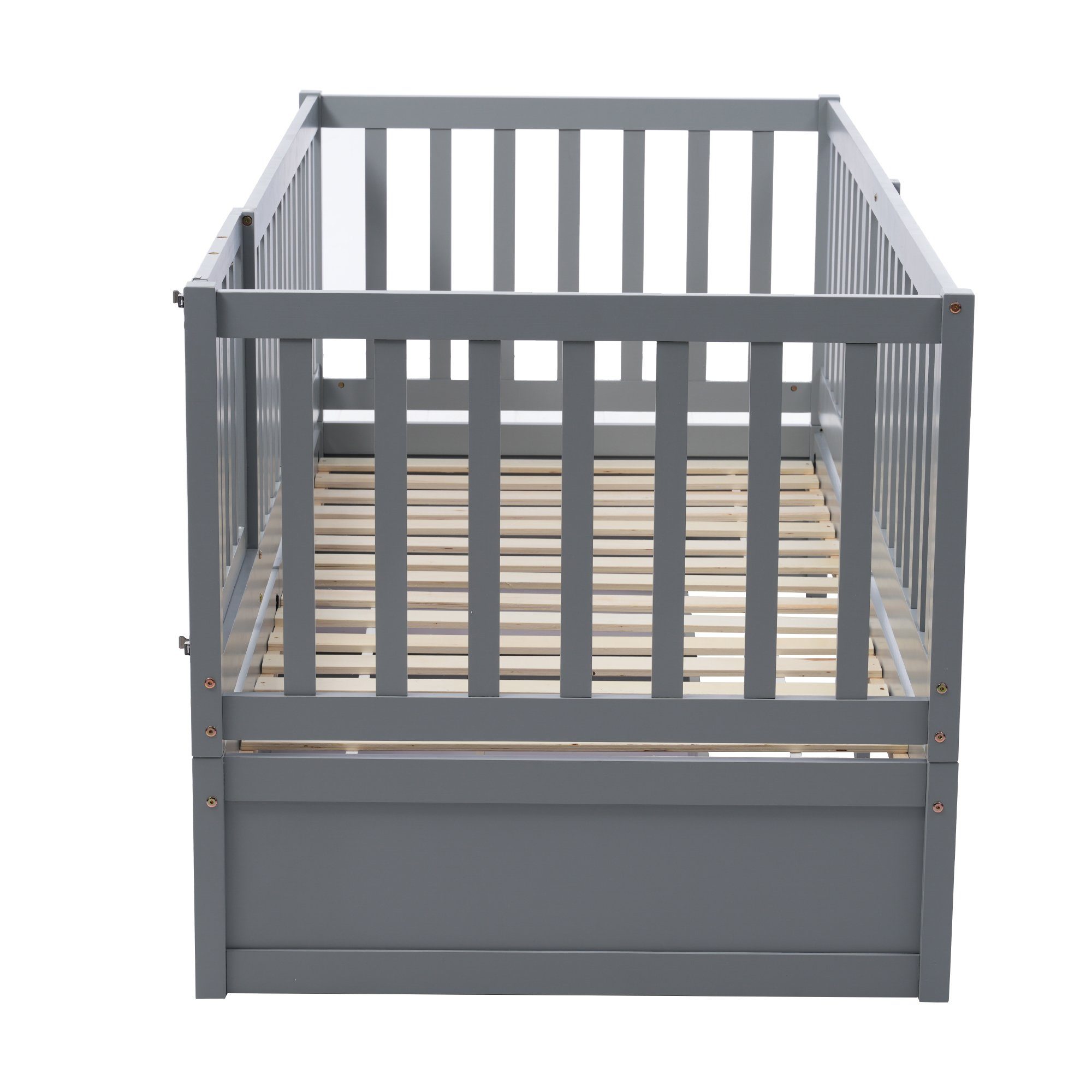 WISHDOR Babybett Baby Bett Kinderbett Jugendbett Holzbett Massivholzbett Bettgitter, 2-tlg., ohne Matratze mit Vollabtrennung Rausfallschutz 90x200 cm Massivholz