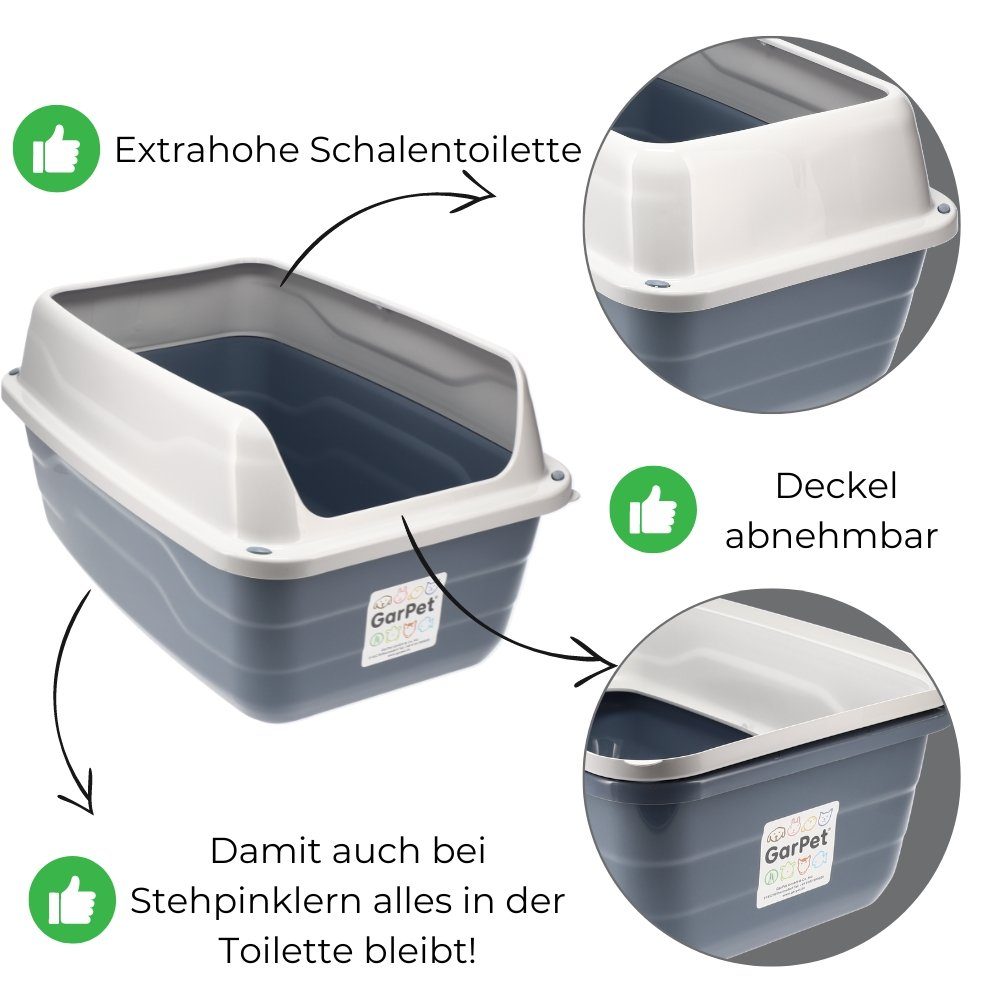 GarPet Katzentoilette XXL Extra hohe Katzentoilette offene Katzenklo mit hohem Rand