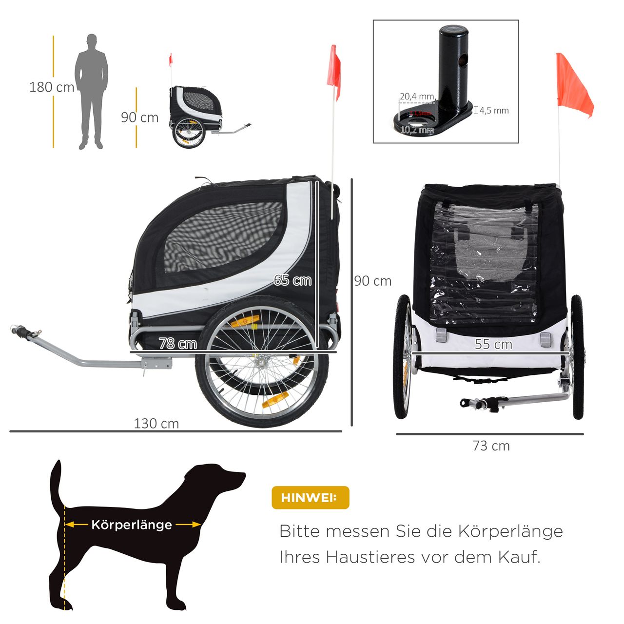 PawHut Fahrradanhänger Hundeanhänger Hunde Fahrrad Tier Anhänger Weiß Schwarz
