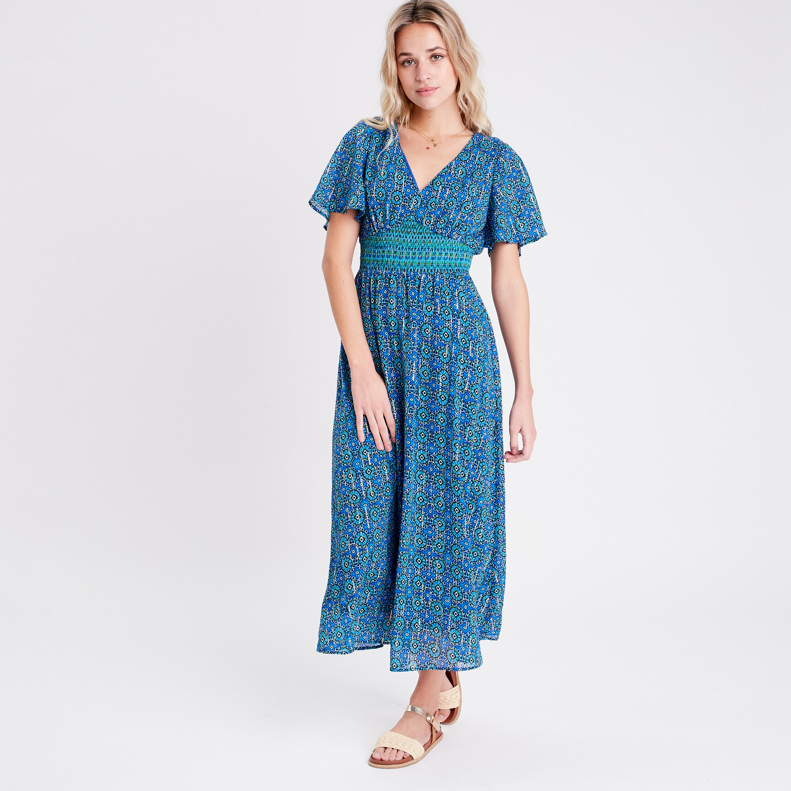 Robe évasée avec manches courtes bleu femme | Cache Cache