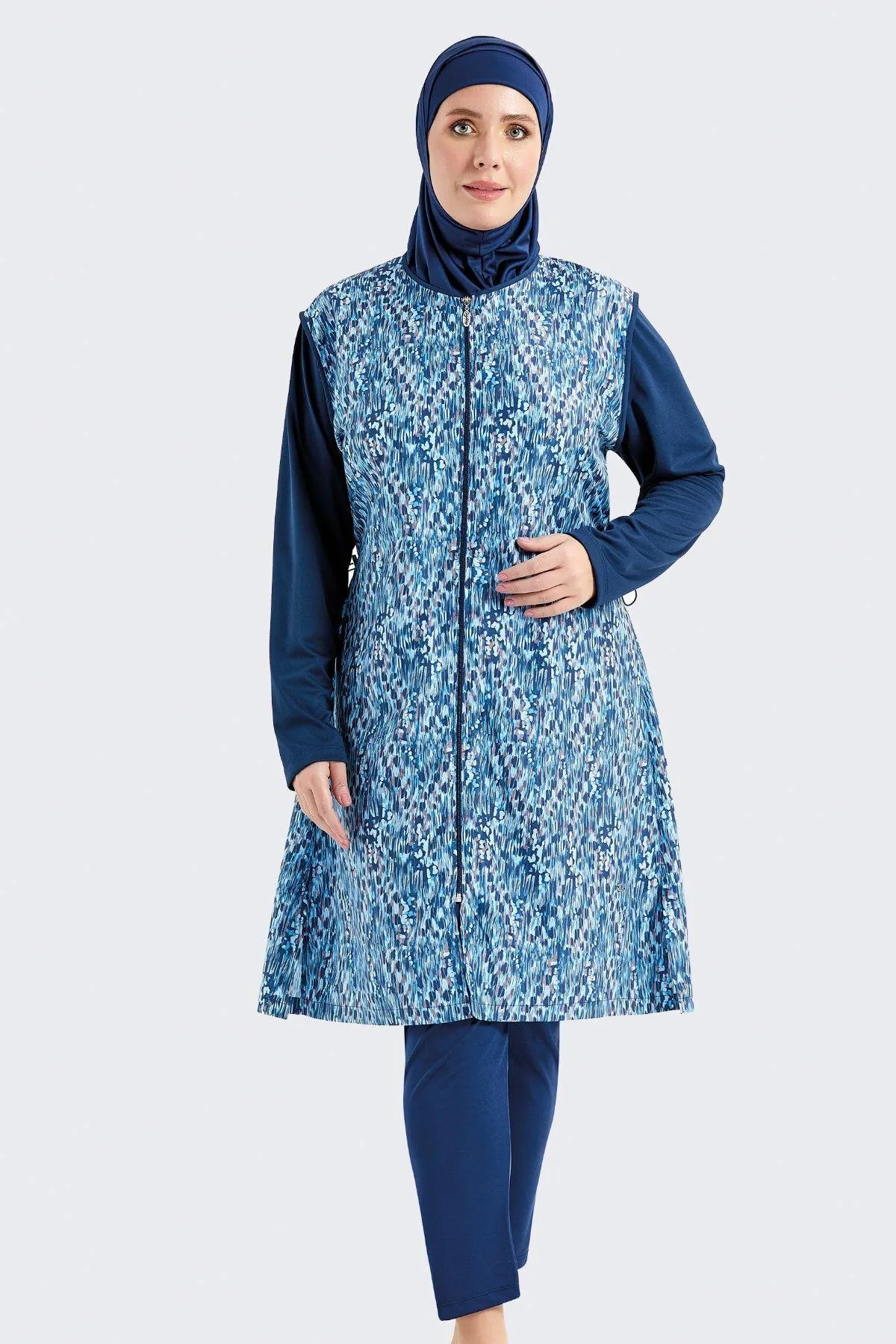 C&City  Vollständig bedeckter 4-teiliger Hijab-Badeanzug C11200 Marineblau