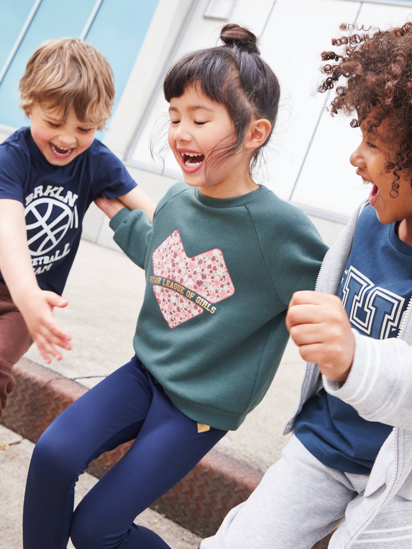 Ensemble sport sweat en molleton + legging matière technique fille vert