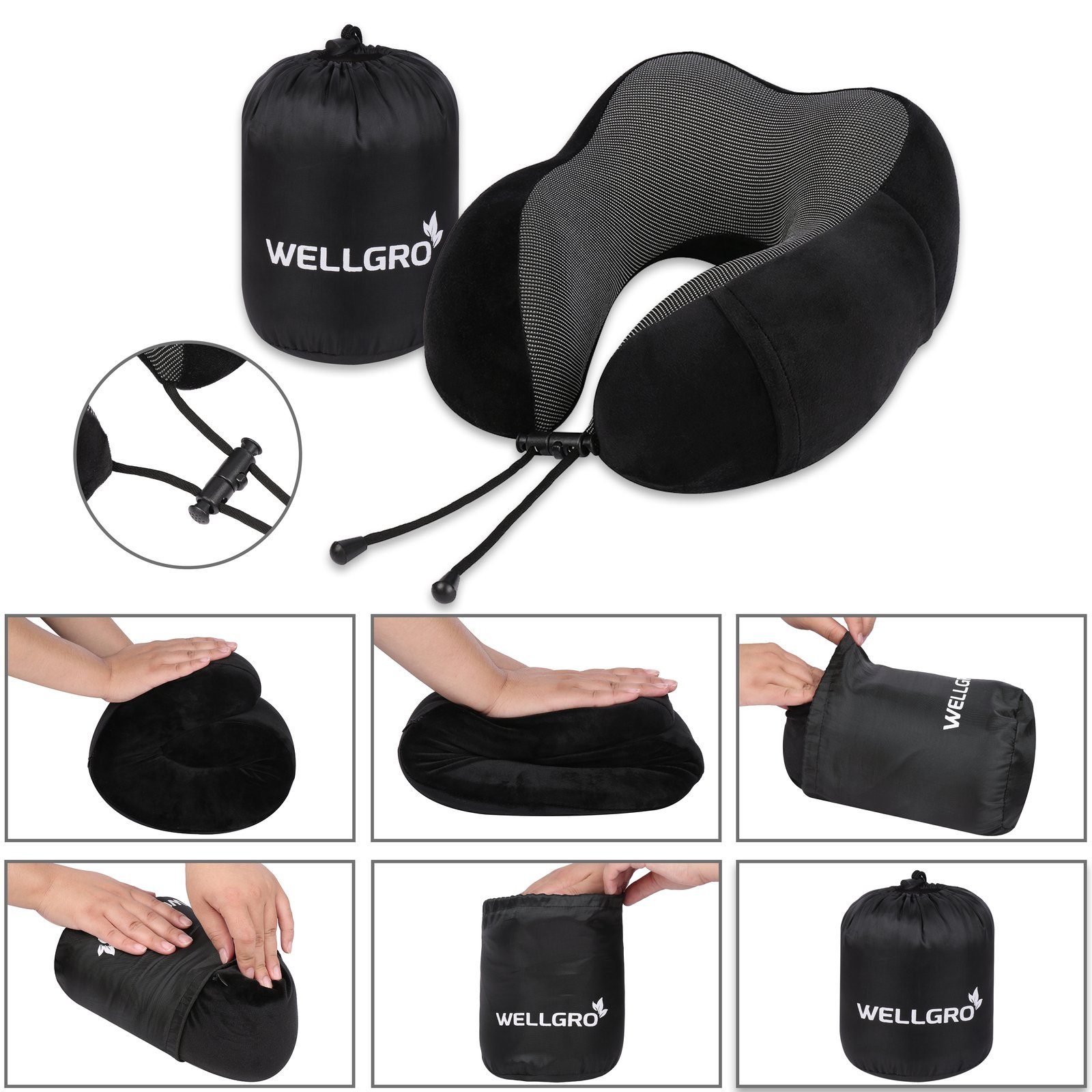 Wellgro Nackenkissen Nackenkissen mit 3D Schlafmaske und Ohrstöpsel - abnehmbarer Bezug