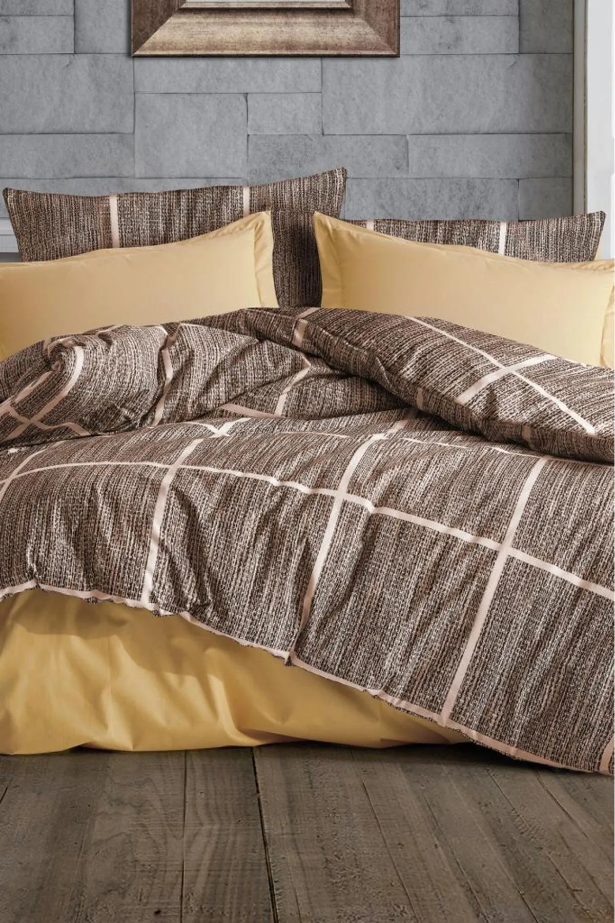 Çeyiz Diyarı  Bettwäsche Doppelbett - Braun - Gestreift