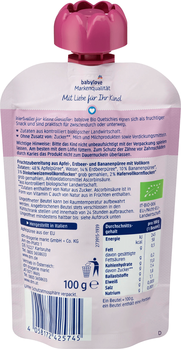 Quetschie Erdbeere & Banane in Apfel mit Müsli ab 1 Jahr, 100 g