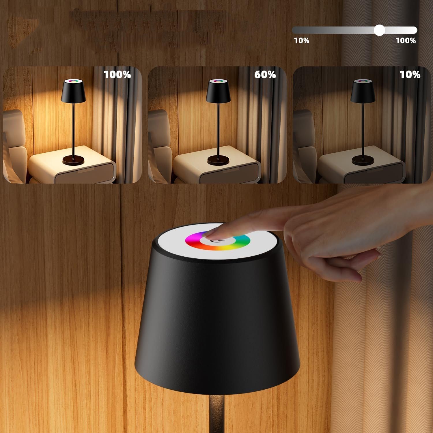 Bedee LED Tischleuchte Dimmbare LED Akku Tischleuchte Indoor & Outdoor Wiederaufladbar, 2 Stück, Akku Tischlampe, LED fest integriert, RGB Farben IP54 Dimmbare LED Akku Tischleuchte mit USB Ladestation, Für drinnen und draußen Designer Tischleuchte m
