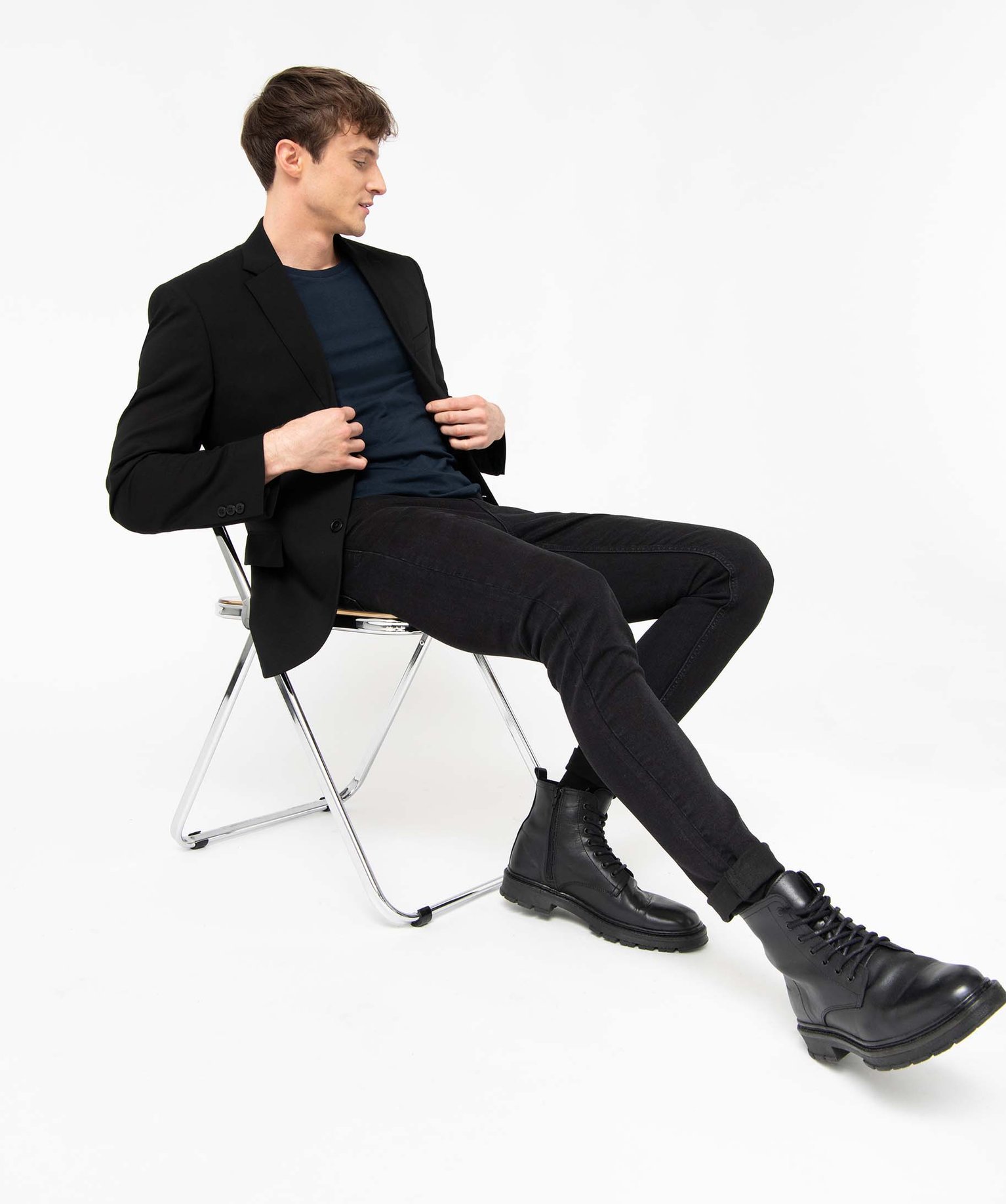 Jean homme skinny taille haute en coton stretch noir | GEMO