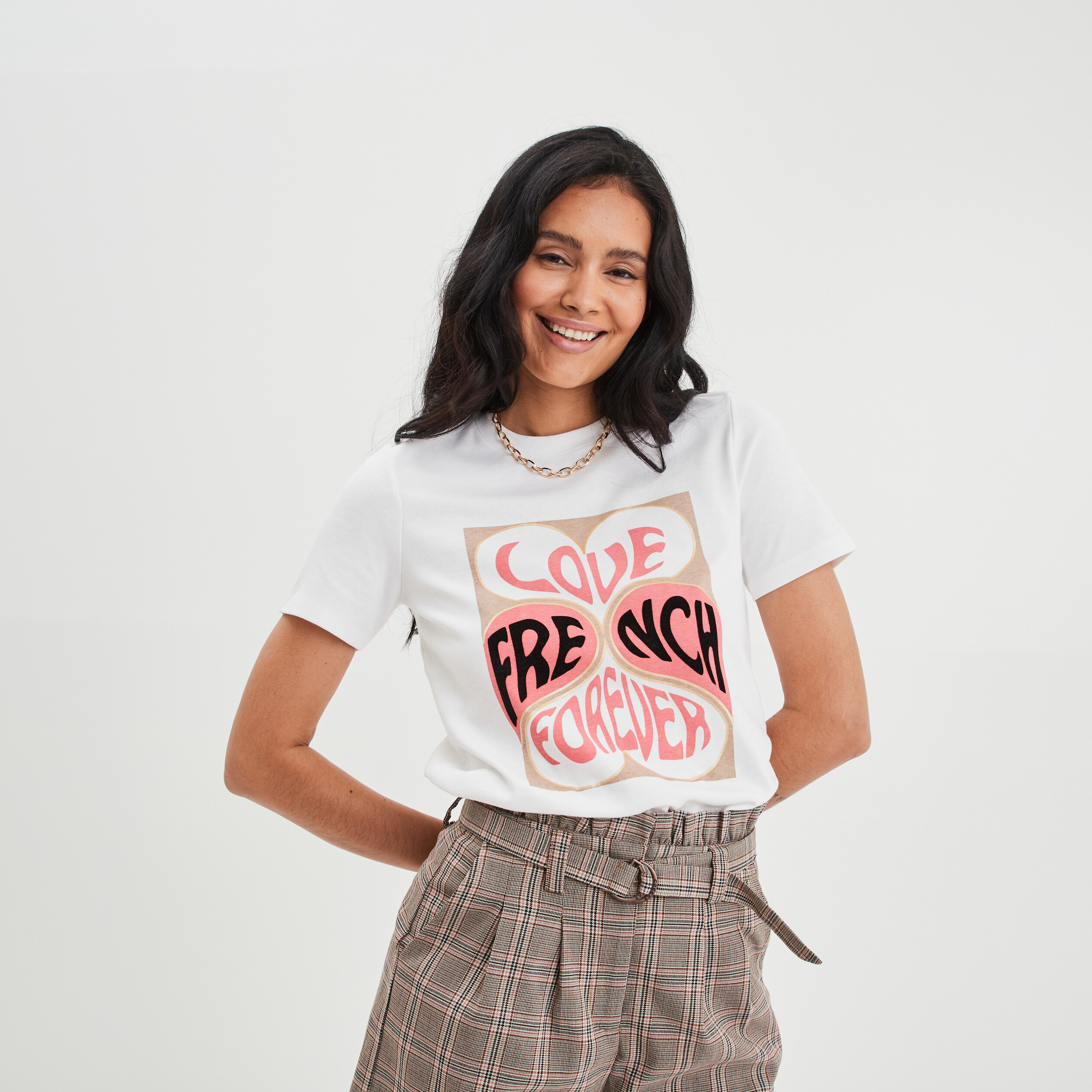 T-shirt col rond manches courtes blanc femme | La Halle