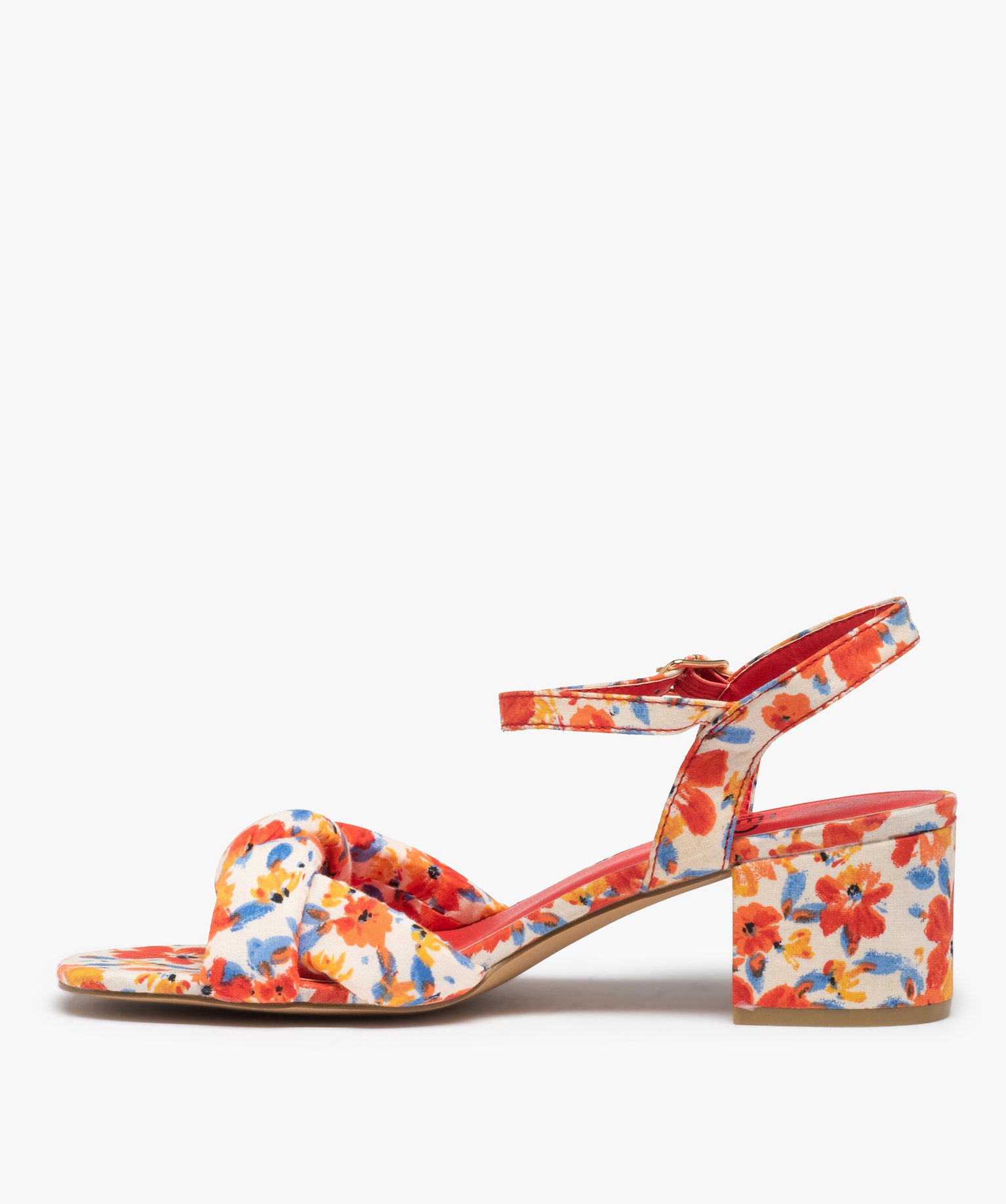 Sandales femme à talon dessus en tissu fleuri imprime | GEMO