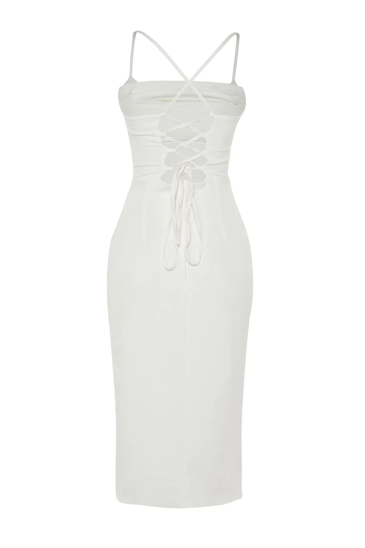 Trendyol Collection  Ecru Zweireihiges, gefüttertes, gewebtes Hochzeits-/Hochzeits-Elegantes Abendkleid TPRSS23EL00093