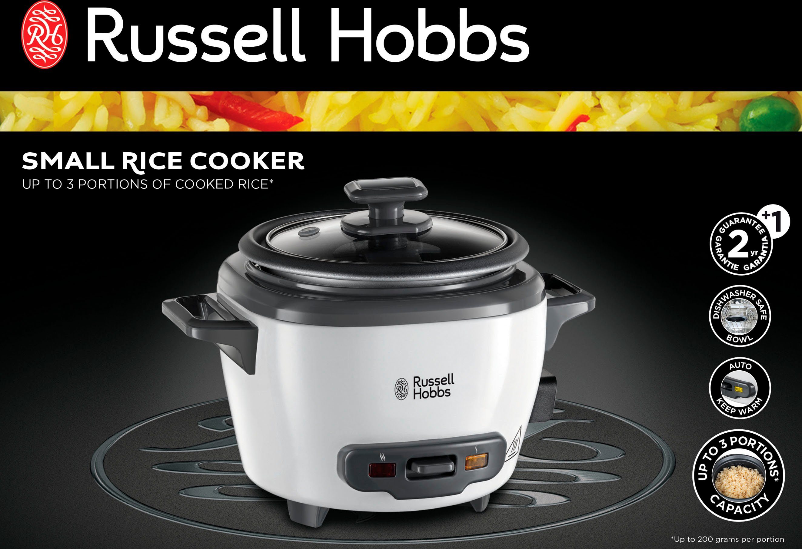 RUSSELL HOBBS Reiskocher Mini 27020-56, 200 W, 0,4 l – Warmhaltefunktion, inkl. Reislöffel & Messbecher