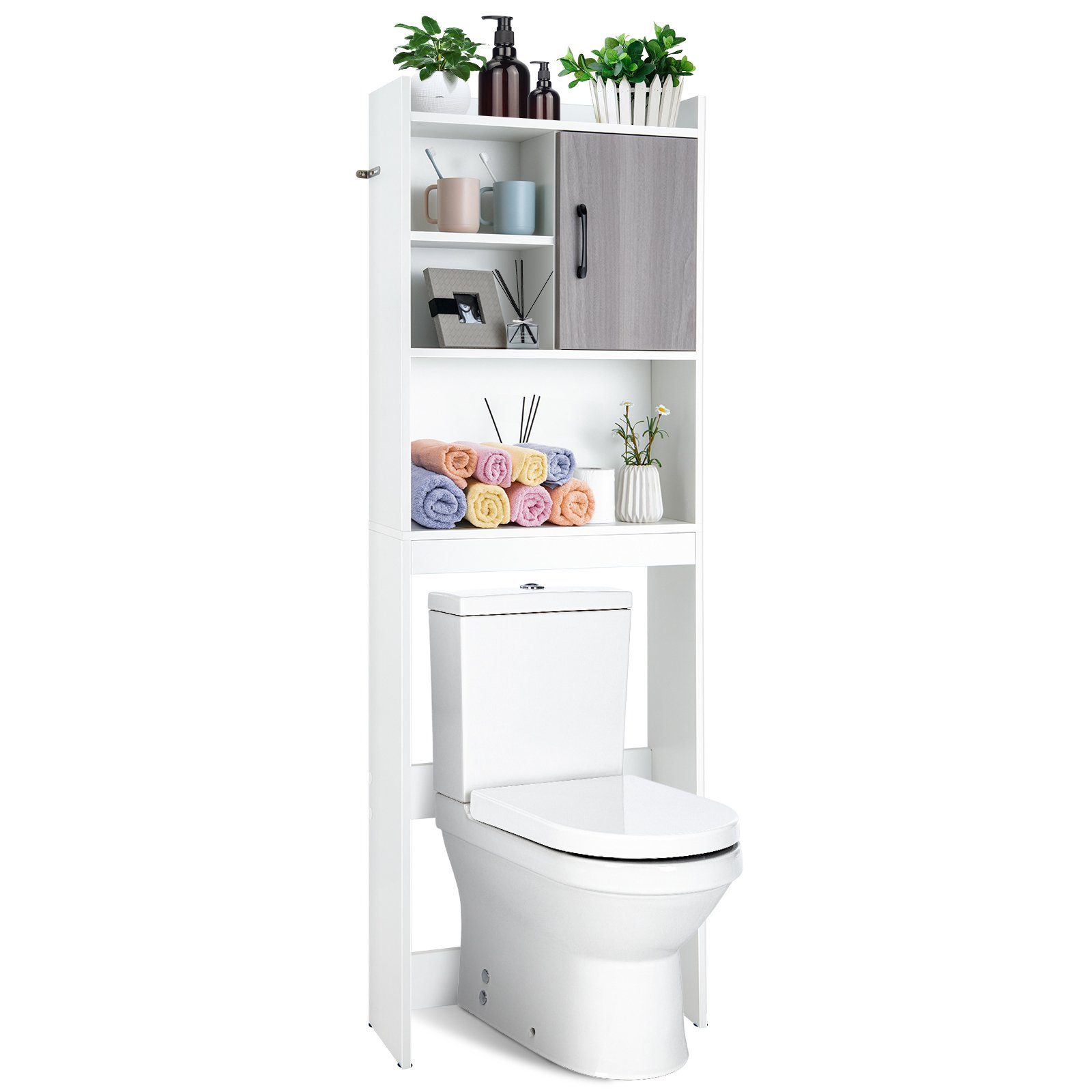 COSTWAY Waschmaschinenumbauschrank Toiletteregal mit 4 Regalen & 1 Tür