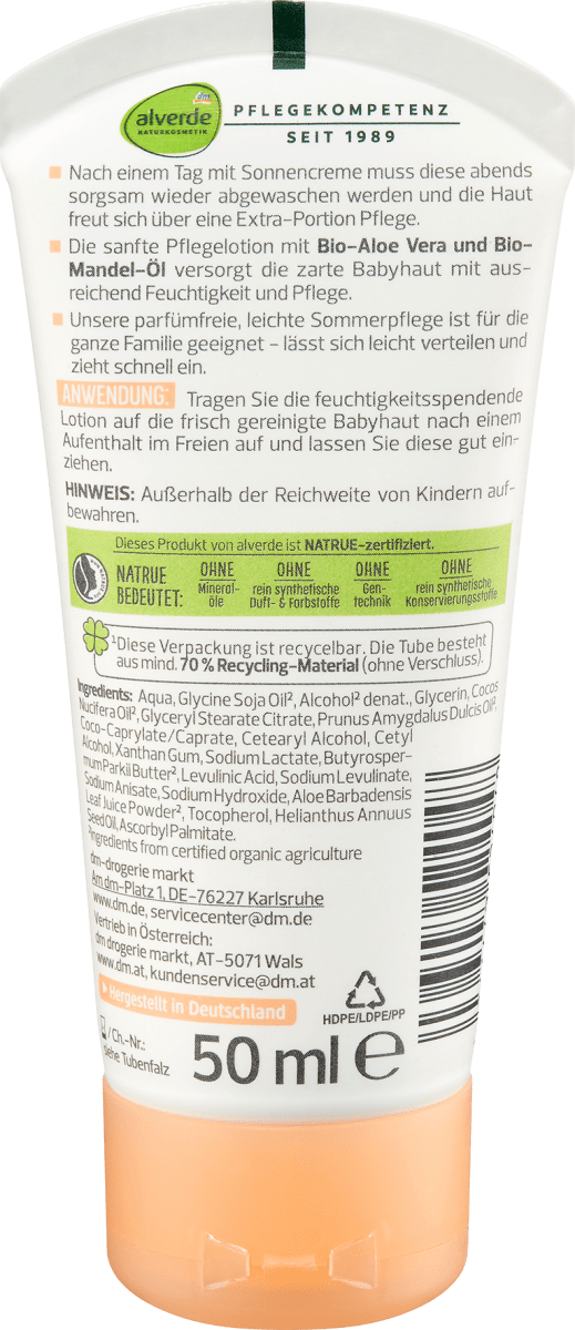 Leichte Sommerpflege Bio-Aloe Vera & Bio-Mandelöl, 50 ml