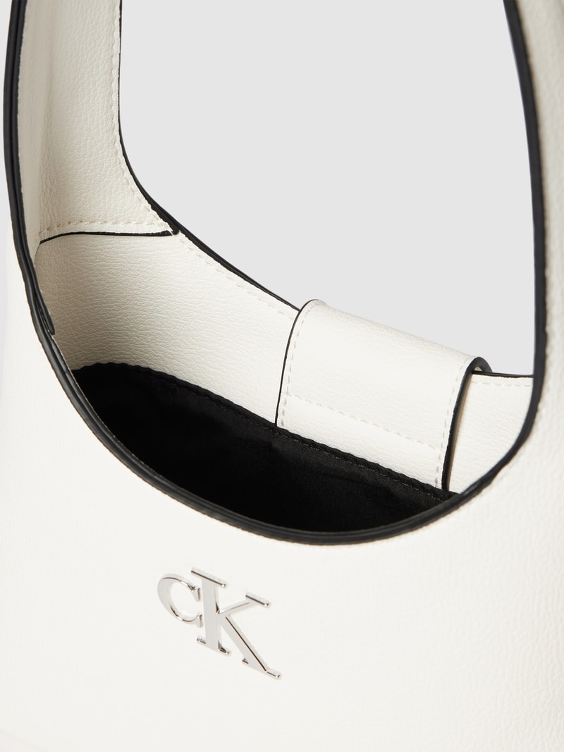 Schultertasche mit Label-Applikation Modell 'MINIMAL MONOGRAM' in weiss