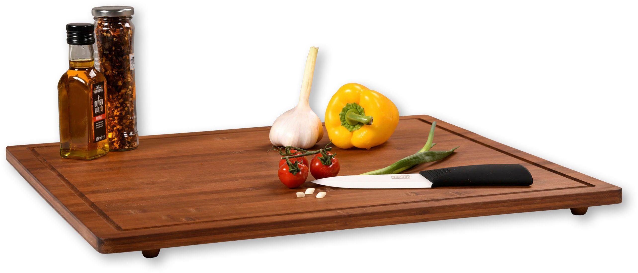 KESPER for kitchen & home Schneide- und Abdeckplatte, Bambus, (1 tlg), mit 4 standfesten Füßen, aus 100% FSC®-zertifiziertem Bambus
