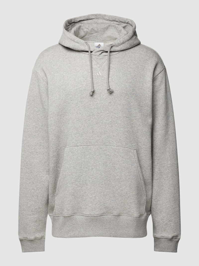 Hoodie mit Label-Stitching in mittelgrau meliert