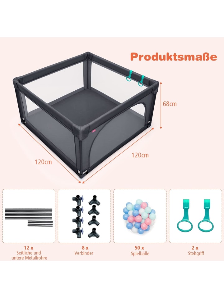 COSTWAY Laufgitter 120cm mit 50 Spielbällen in Anthrazit günstig kaufen onesize