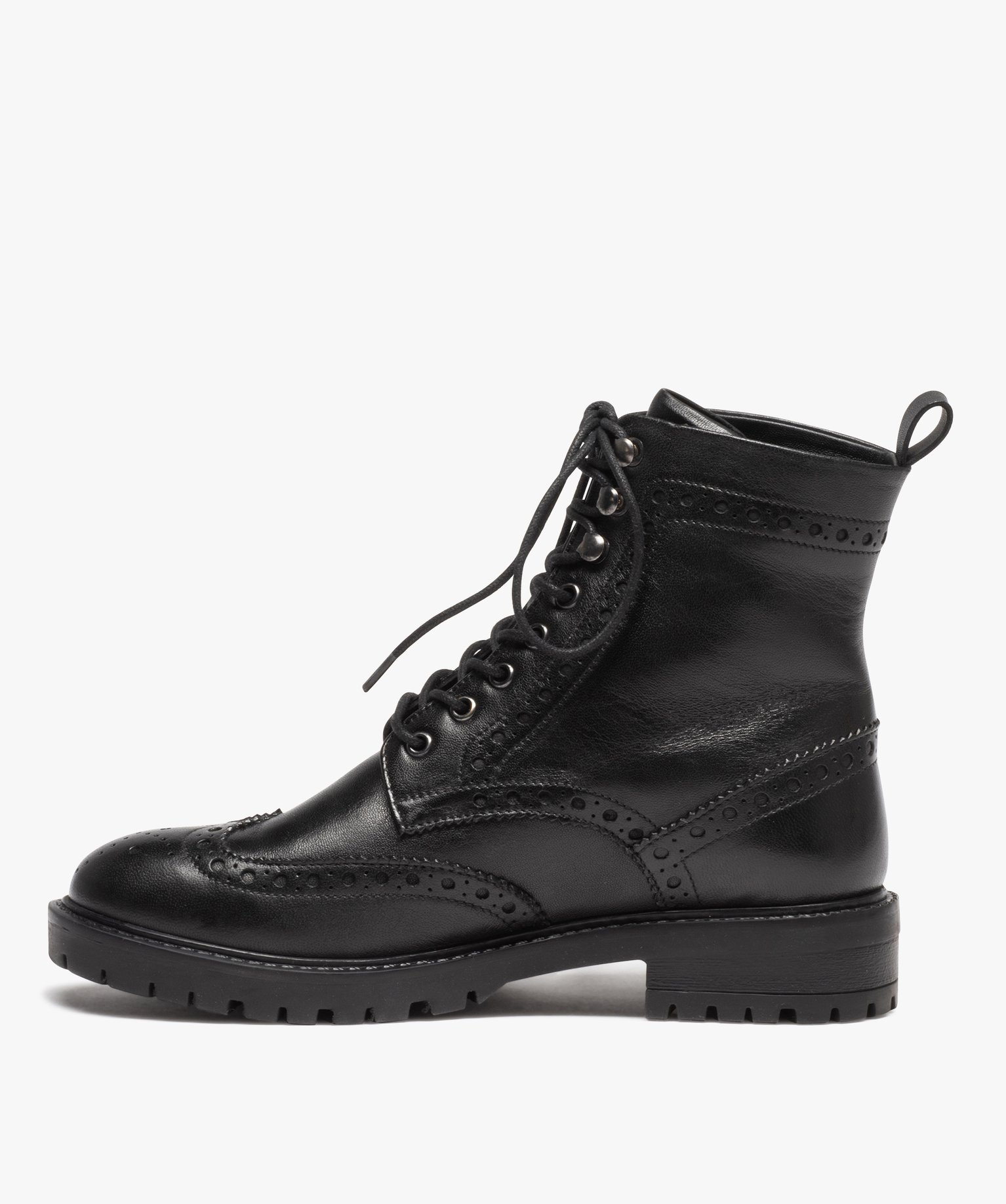 Boots femme dessus en cuir uni à bout fleuri noir | GEMO