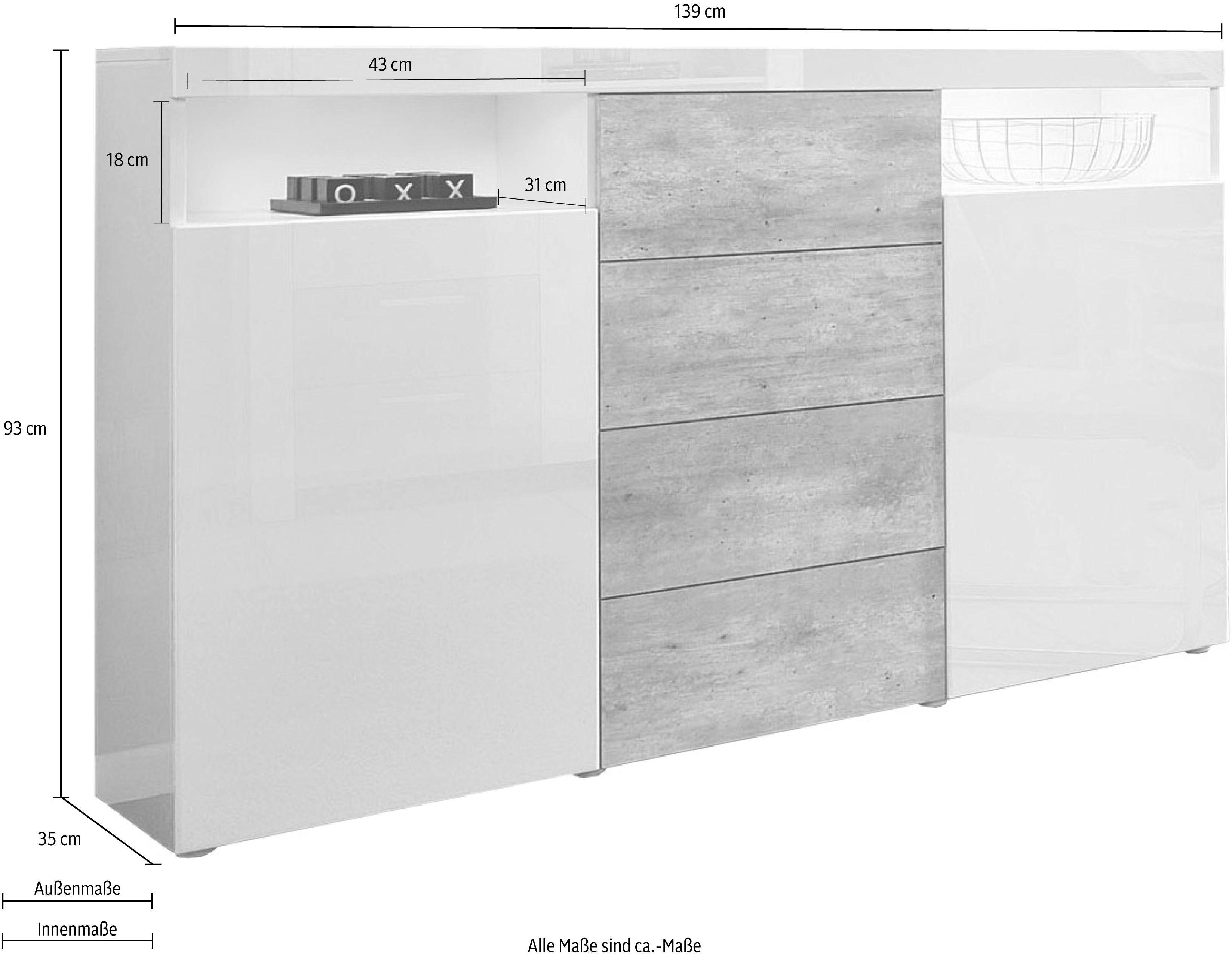 borchardt Möbel Highboard Kapstadt, Breite 139 cm