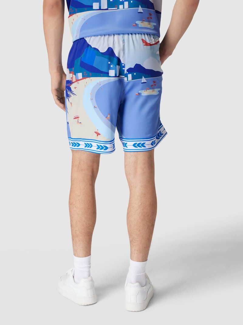 Sweatshorts mit Allover-Print und Kontrastabschlüssen in bleu