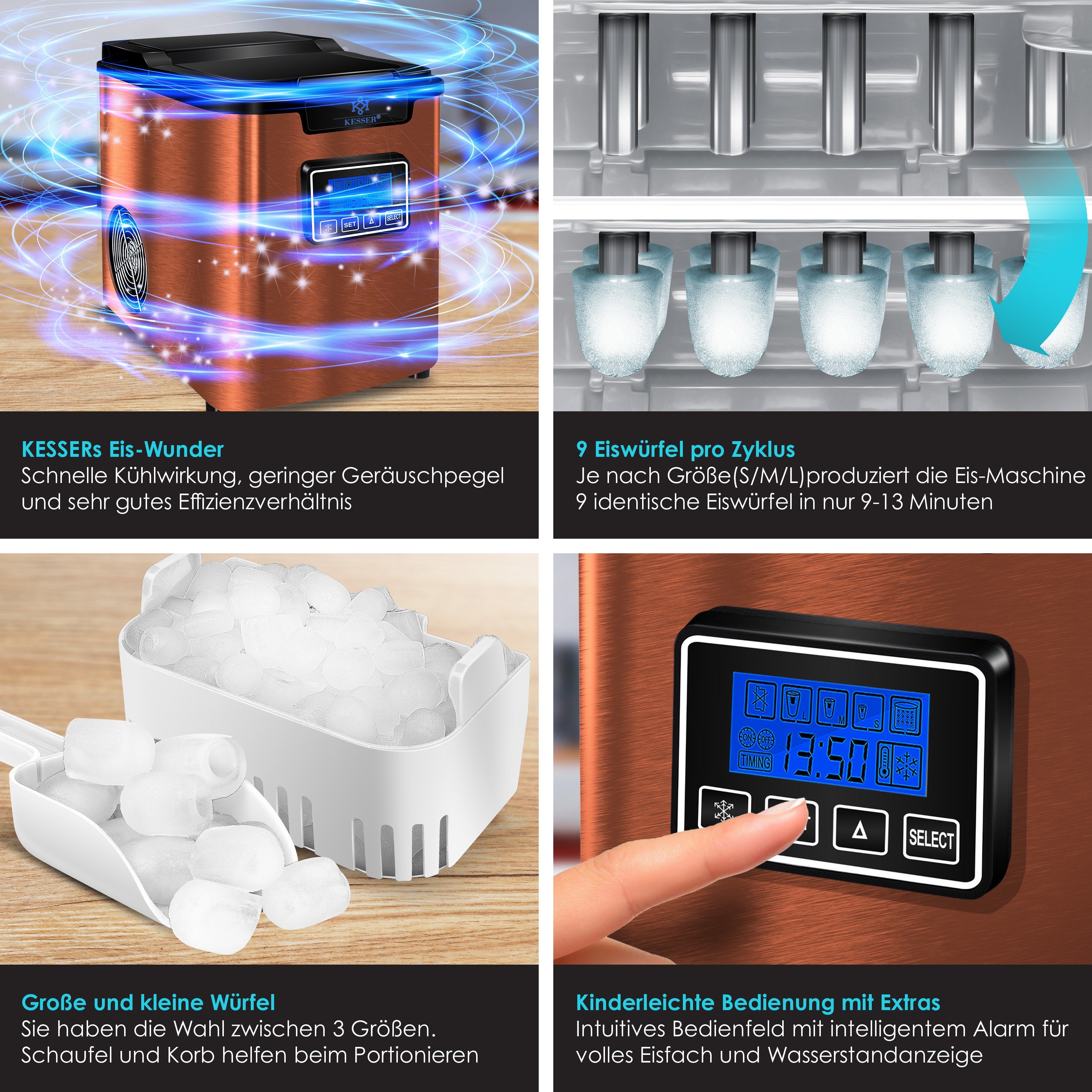 KESSER Eiswürfelmaschine, Eiswürfelbereiter Eiswürfelmaschine Edelstahl 150W Ice Maker