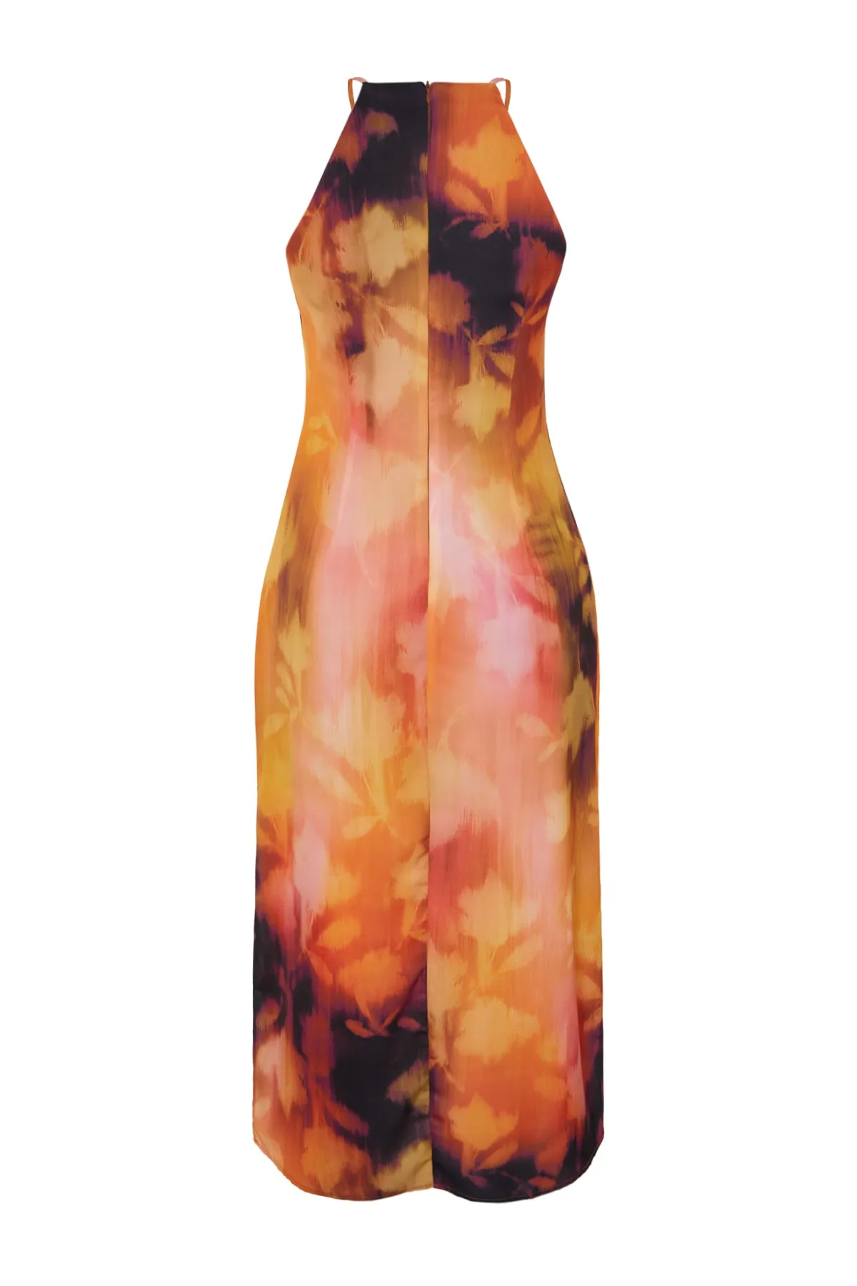 Trendyol Collection  Orangefarbenes Neckholder-Midikleid mit gemustertem Webmuster TWOSS23EL02417