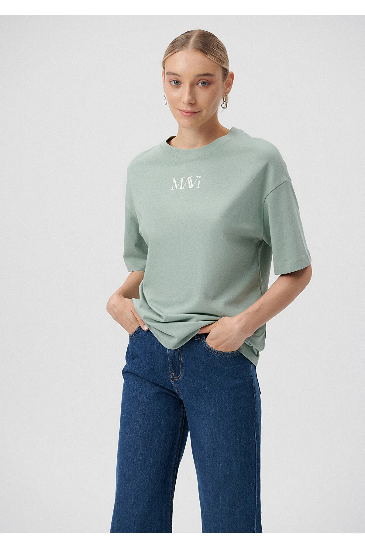 Mavi  Grünes T-Shirt mit Logo-Print, Übergröße/weiter Schnitt1611593-71787