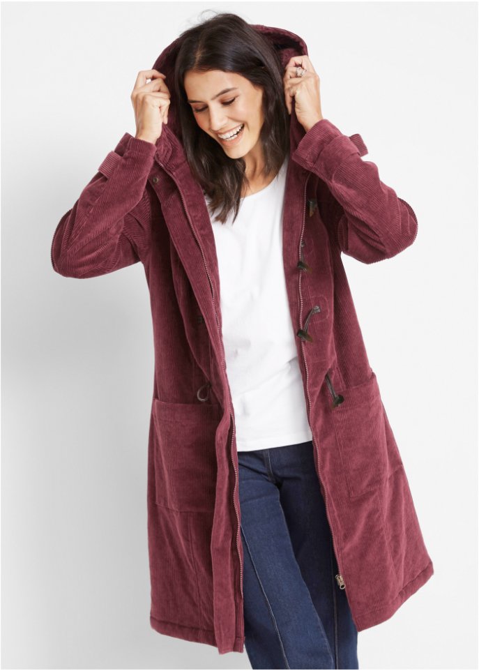 Gefütterter Cord-Dufflecoat, halblang
