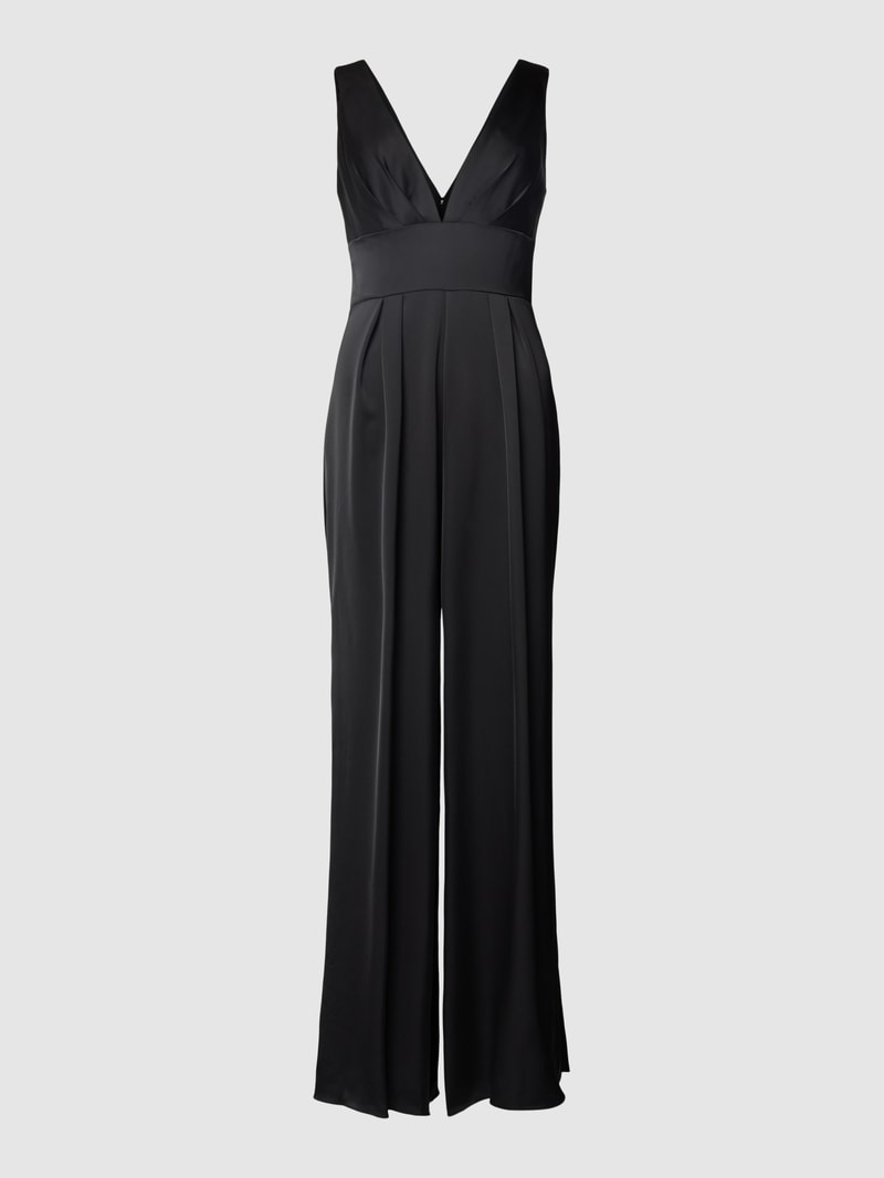Jumpsuit mit V-Ausschnitt in schwarz