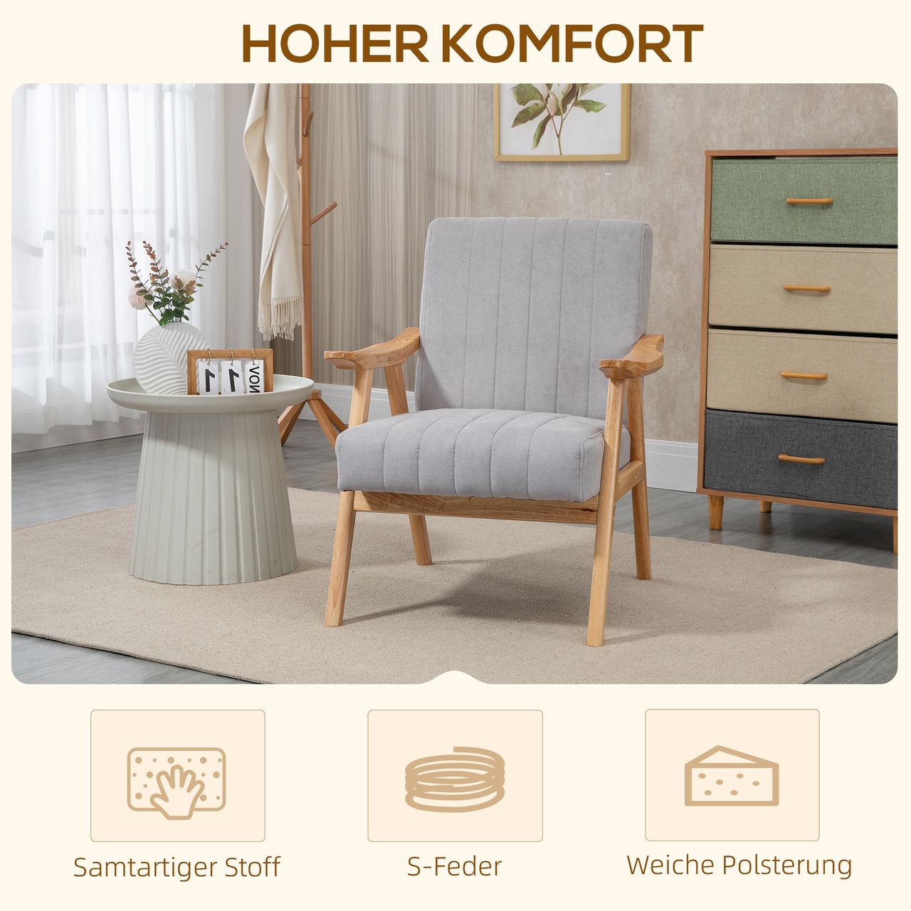 HOMCOM Ohrensessel, Polsterstuhl mit Armlehnen, Armlehnstuhl, Loungesessel
