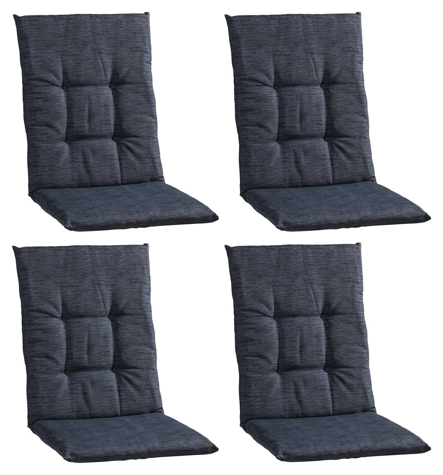 GO-DE Polsterauflage INDIGRO, B 48 x L 108 cm, Dunkelgrau, 4er Set, (Set, 4 St), Gartenstuhlauflagen für Mittellehnstühle