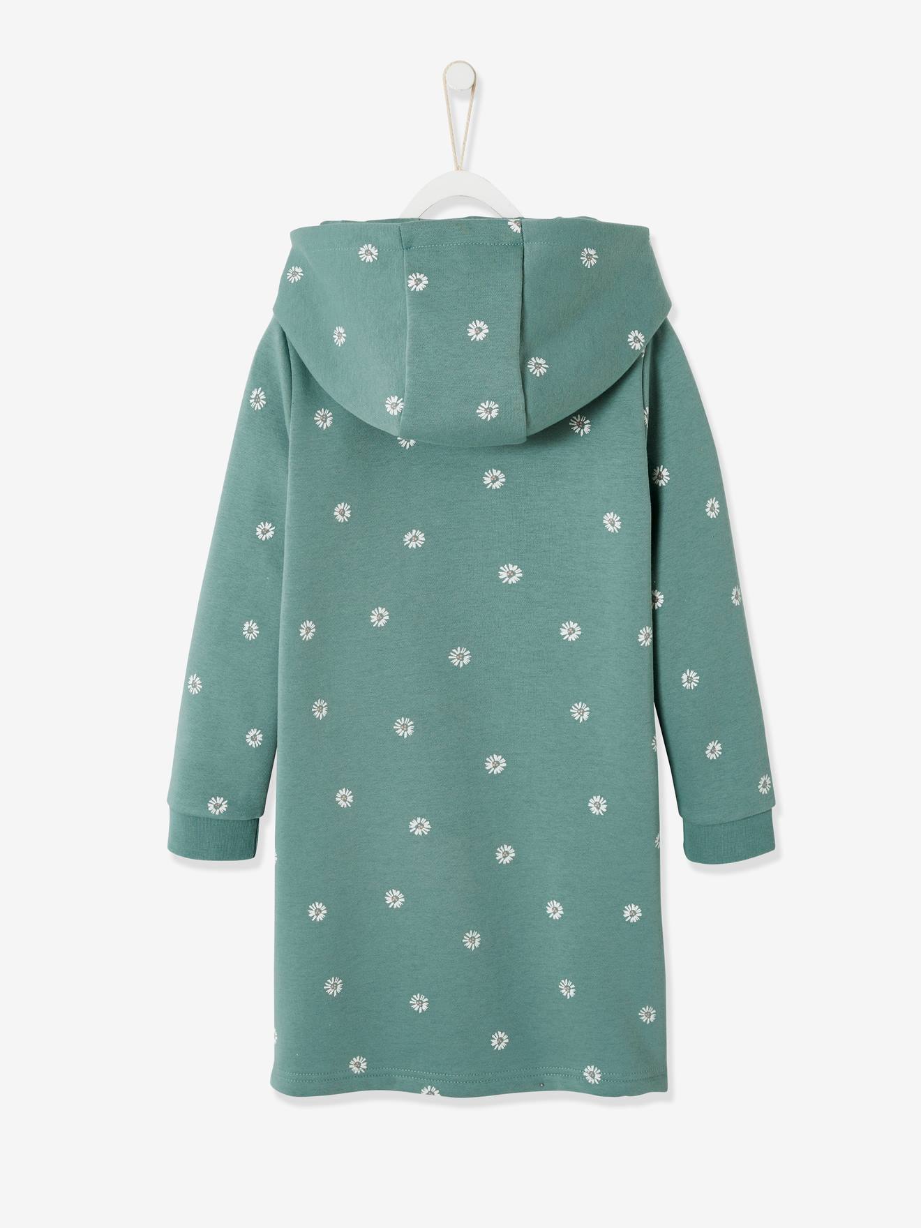 Robe à capuche en molleton fille détails fantaisie vert