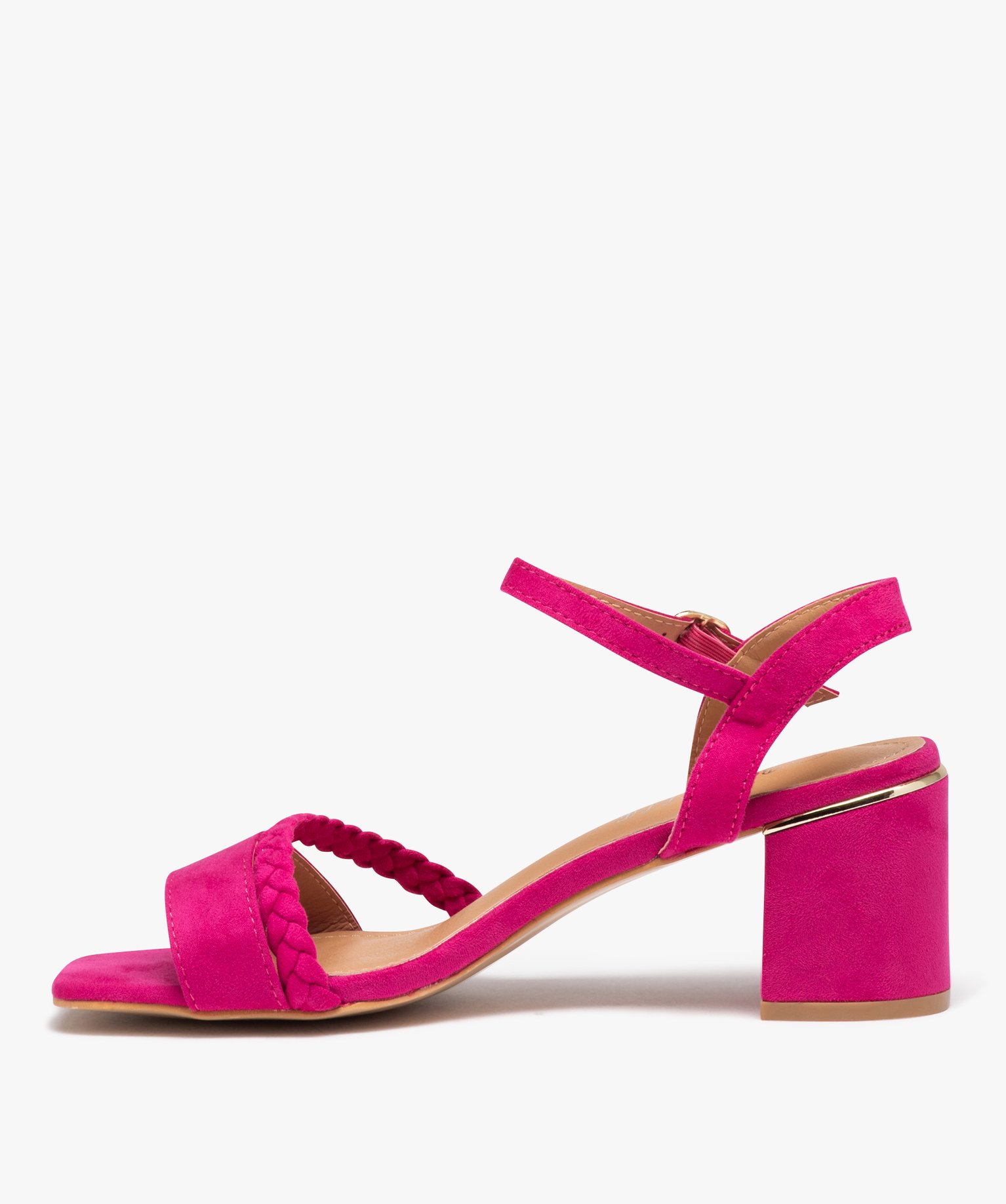 Sandales femme unies en suédine à talon carré rose | GEMO