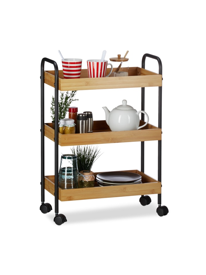 relaxdays Rollwagen in Natur/Schwarz - (B)50 x (H)70 x (T)28 cm günstig kaufen onesize