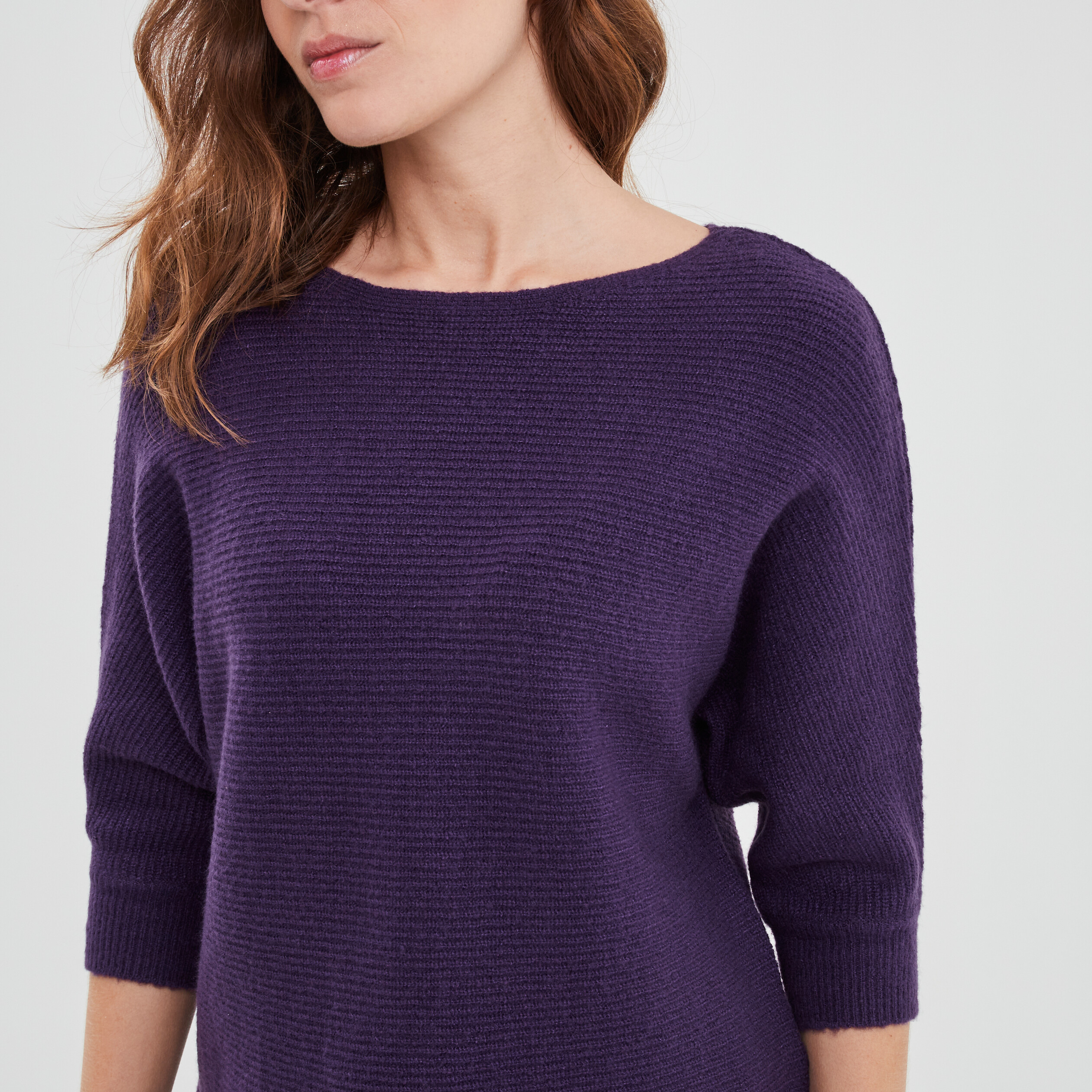 Pull manches 3 4 chauve-souris violet foncé femme | La Halle