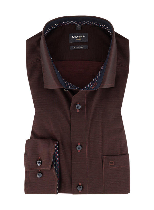 OLYMP, Hemd, Modern Fit, Baumwolle, Extra langer Arm, dunkelrot