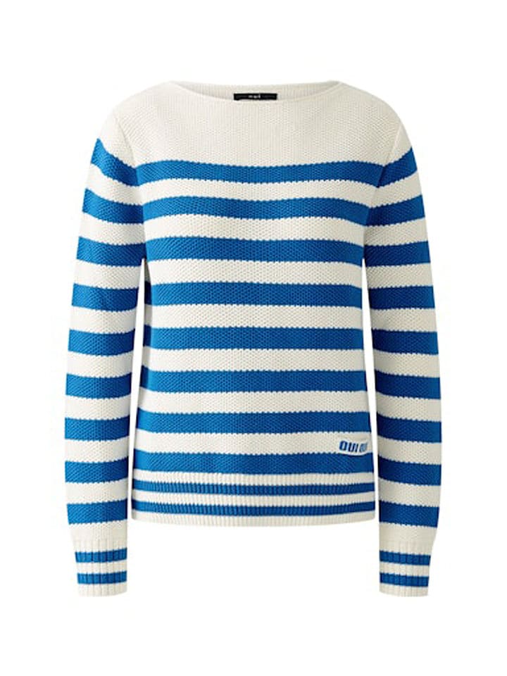Oui Pullover in Weiß/ Blau günstig kaufen