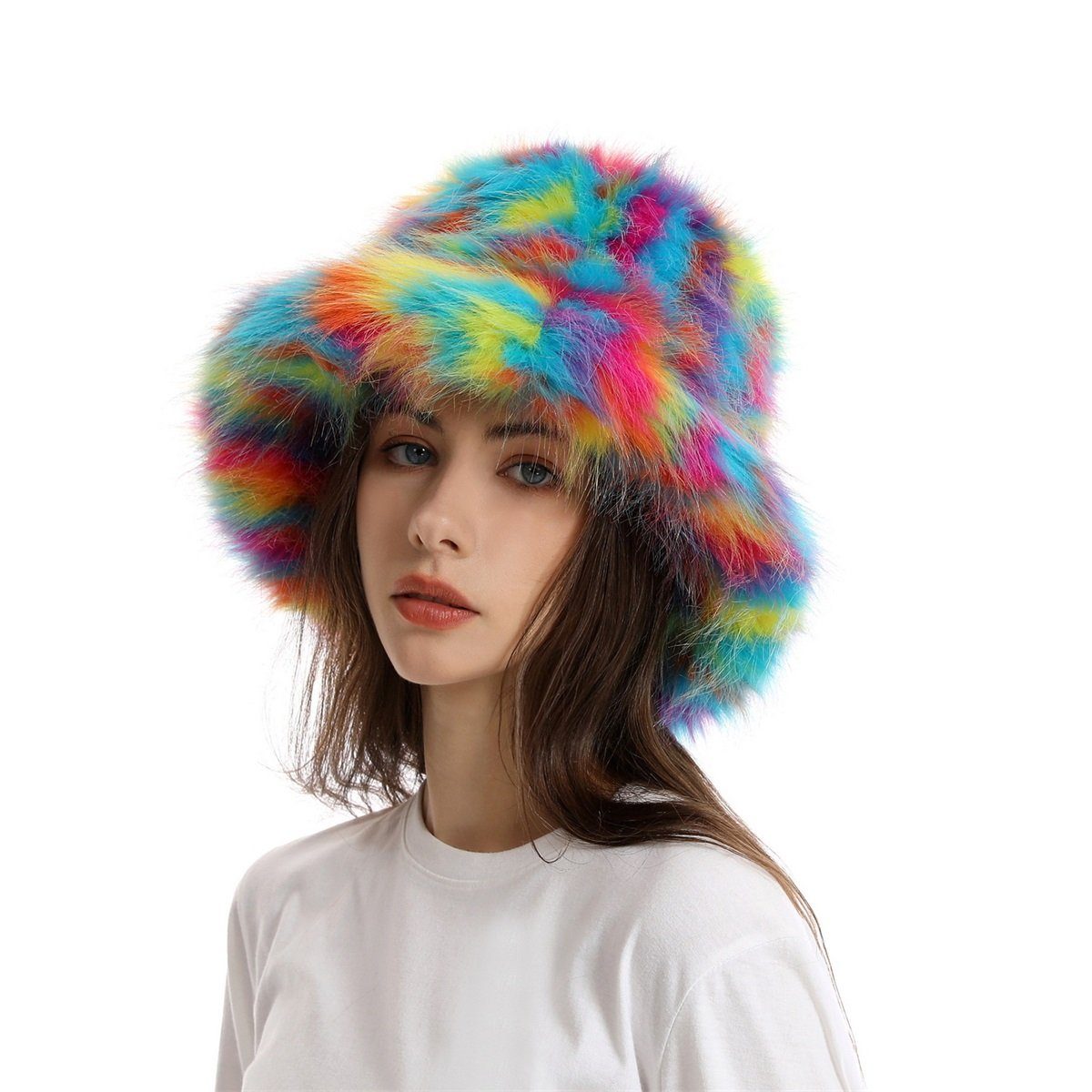 Rutaqian Fischerhut Winter Wärmer Eimer Hut Flauschige Fischermütze für Damen Mädchen (Wintermützen für Frauen Kunstpelz Eimer Hut) Pelzig Fischerhut Bucket Hat