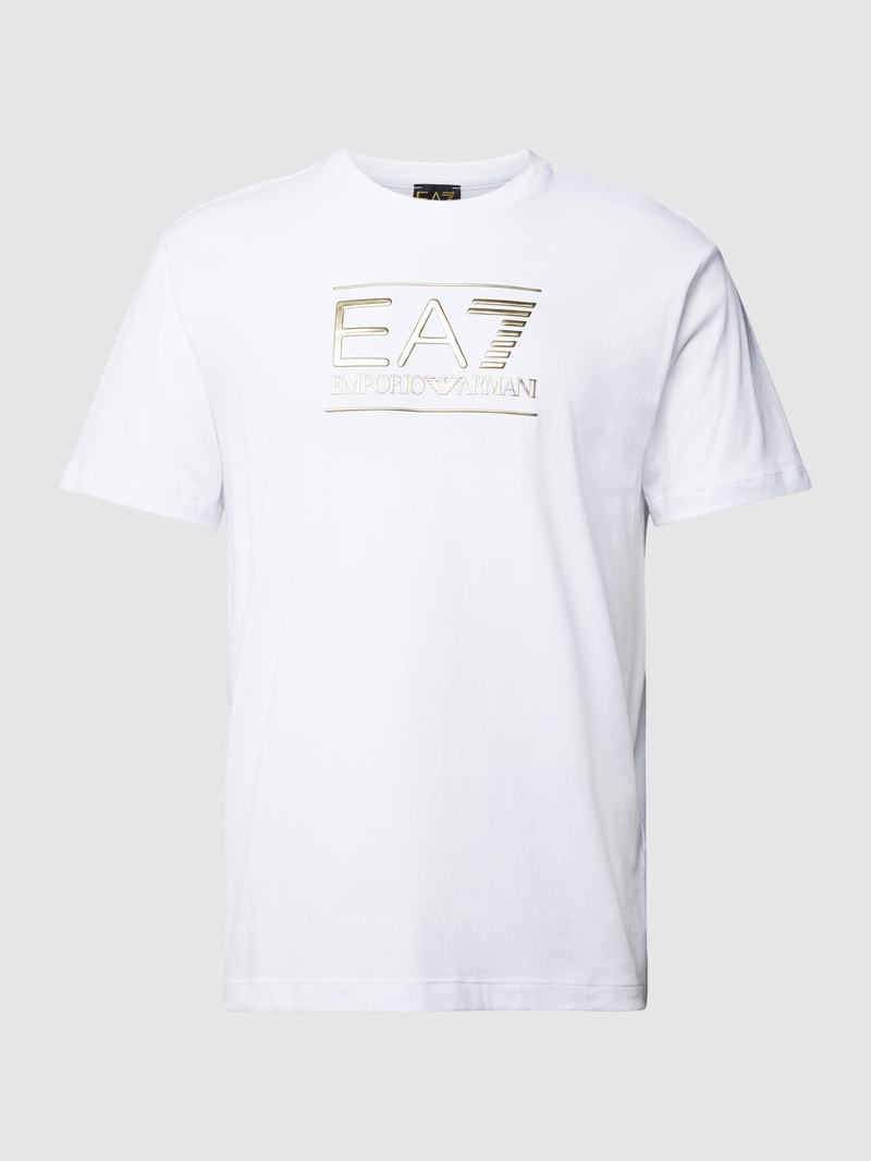 T-Shirt mit Rundhalsausschnitt und Label-Print in weiß