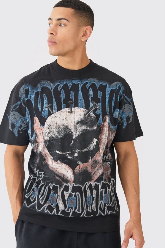 Oversize T-Shirt mit Totenkopf-Print