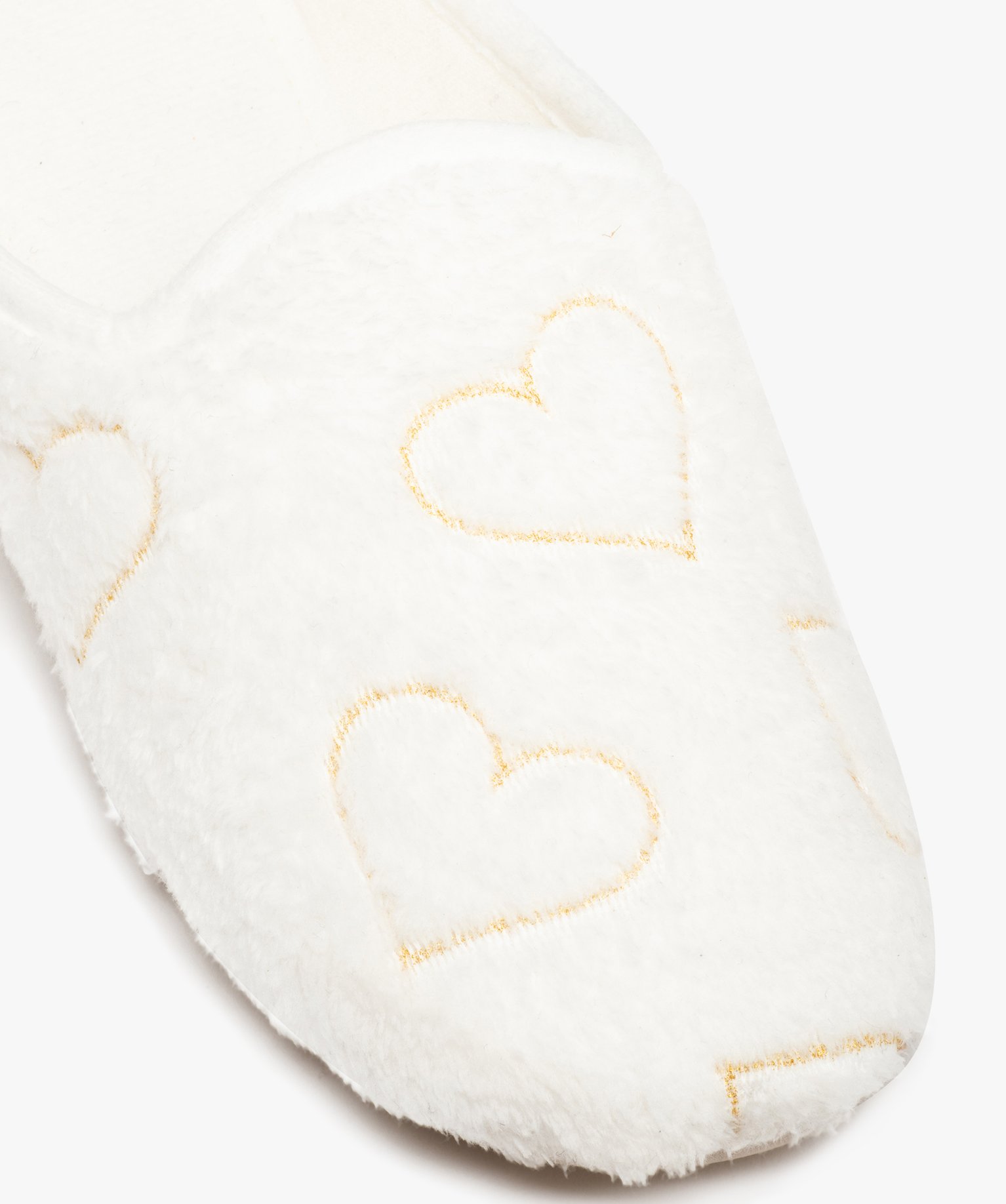 Chaussons femme mules douces brodées curs blanc | GEMO
